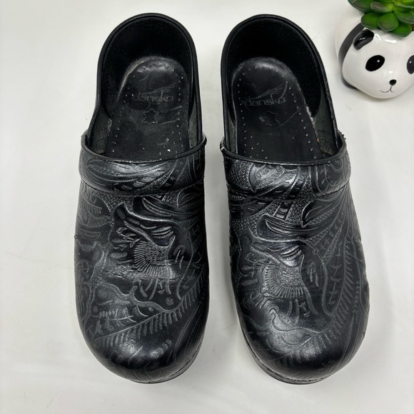 Dansko Stylish Black Embossed Clogs - Picture 2 of 5